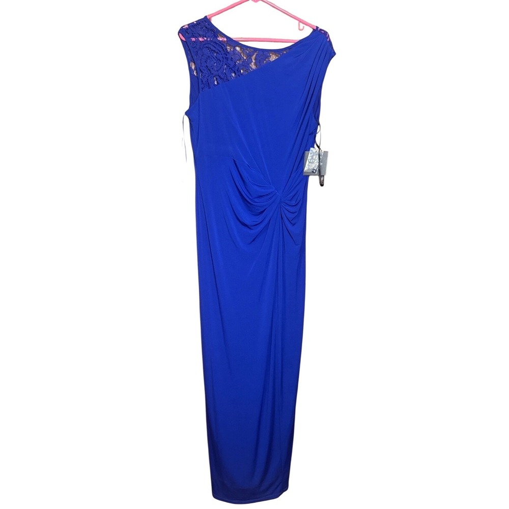 Ellen Tracy Cob Cobalt Full Length Sleeveless Formal‎ Gown Lace Detail - Size 12